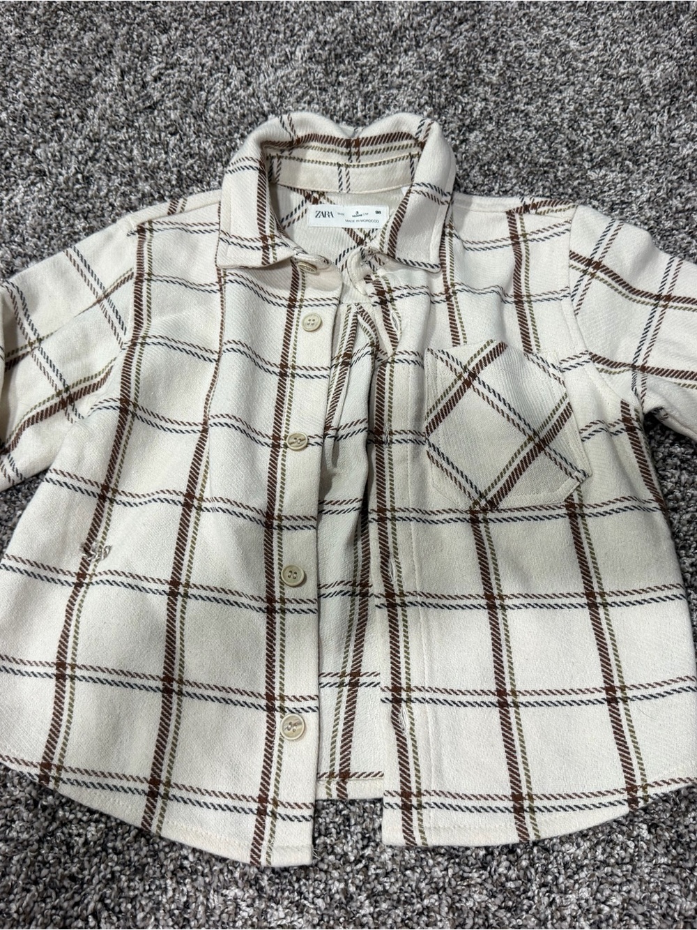 Zara Kids Cream Plaid Button-Up Shirt Jacket size 3